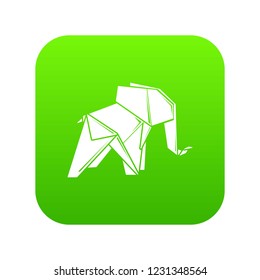 Origami elephant icon green vector isolated on white background