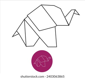 Origami elephant. Elephant paper origami vector.