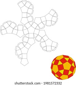 origami figure rhomboicosidodecahedron. Model made of paper, glass, metal. To create a florarium with your own hands.