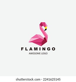 origami flamingo design vector logo color icon 