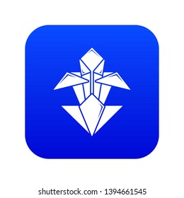 Origami flower icon blue vector isolated on white background