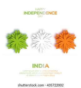 Origami Flower national tricolor Indian flag. Indian Independence Day. Celebration background. Republic Day. Paper cut design concept for 15th August. Applique Vector Illustration