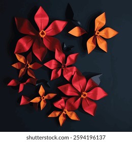 Origami Flower Wall Art Red and Orange Paper Blooms Decor