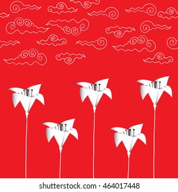 origami flowers and clouds card