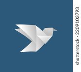 Origami - flying bird made of white paper. Decorative vector illustration