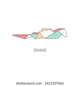 Origami folded paper animal snake flat with outline stroke design vector illustration isolated on white background. Paper art or polygonal drawing creative icon.