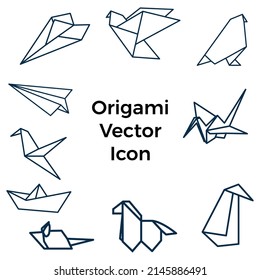 Origami folded paper animals shapes vector illustration