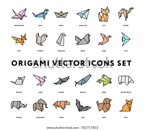 Origami Folded Paper Animals Shapes Bird Stock Vector