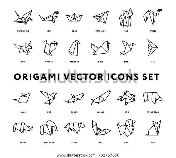 Origami Folded Paper Animals Shapes Bird Stock Vector