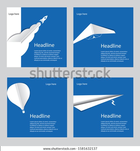 Origami folding paper vector template\
paragliding rocket hot air balloon wave surfing\
3d