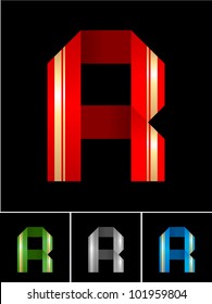 Origami font from coloured set paper ribbon-Latin letter R
