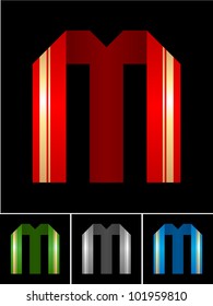 Origami font from coloured set paper ribbon-Latin letter M