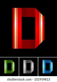 Origami font from coloured set paper ribbon-Latin letter D