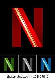 Origami font from coloured set paper ribbon-Latin letter N