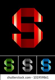 Origami font from coloured set paper ribbon-Latin letter S