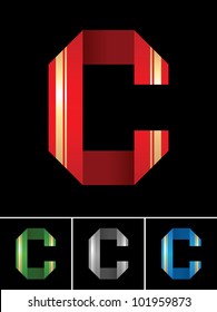 Origami font from coloured set paper ribbon-Latin letter C