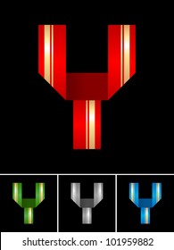 Origami font from coloured set paper ribbon-Latin letter Y