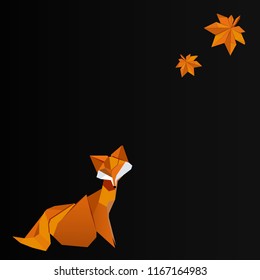 Origami fox on the black background. Vector illustration
