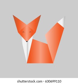 Origami fox on the grey background