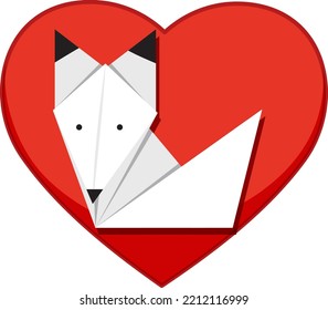 Origami fox on heart background illustration