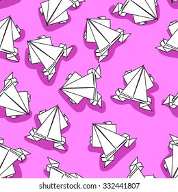 Origami frog colorful seamless pattern