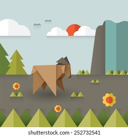 origami goat in nature paper infographic design