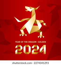 Origami golden dragon made paper, 2024 Year, for New Year's greetings vector illustration