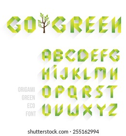 Origami Green Eco Font. Alphabet Letters