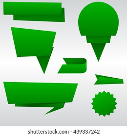 Origami of green paper. Paper templates for sale banner. Set of origami shapes for your sale banners. vector illustration.