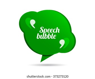 Origami green speech bubble vector with quotes signs.