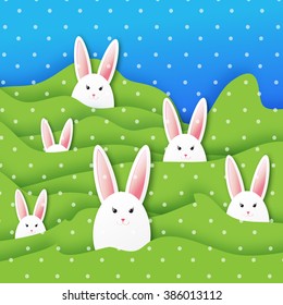 Origami Greeting card with Happy Easter - with white Easter rabbit. Spring Funny Bunny with rainbow. Easter Bunny. Easter Egg 