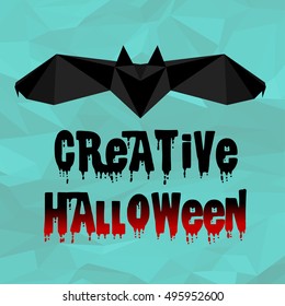 Origami Halloween bat with text. Creative Halloween. Vector illustration.