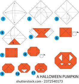 Origami A Halloween Pumpkin. Step by step Instruction. Halloween Decoration. 