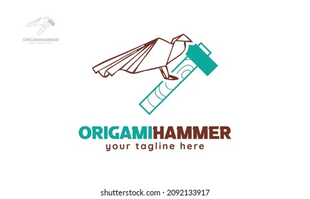 Origami hammer logo design. vector