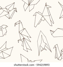 Origami hand drawn doodle seamless pattern. Vector illustration of hand drawn paper figures