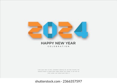 Origami Happy New Year 2024. festive realistic decoration. Celebrate 2024 party. 