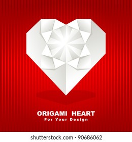 Origami heart on red background. Vector illustration.