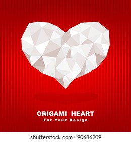 Origami heart on red background. Vector illustration.