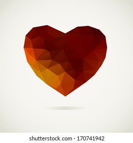 Origami heart on white backdrop with shadow, Vector Illustration, Abstract polygonal heart, Love symbol, Low poly style, Romantic background