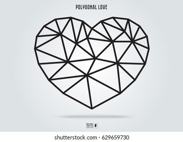 Origami heart on white background. Vector Illustration. Abstract polygonal heart. Love symbol. Low-poly colorful style. Romantic background for Valentines day. 