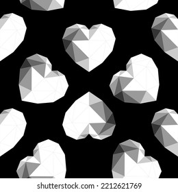 Origami heart. Seamless vector pattern. Valentines Day. Wedding. Birthday. Black background