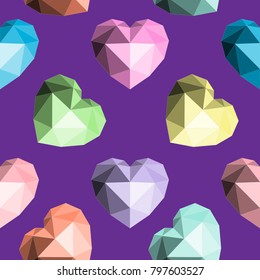 Origami heart. Seamless vector pattern. Valentines Day. For Random Acts of Kindness Day, a Wedding or a Birthday. Purple background