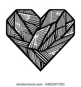 esbozo dibujado a mano por el vector del corazón del origami