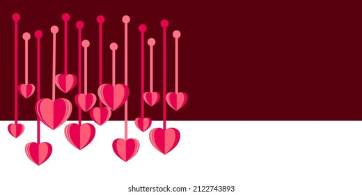 Origami-Herzen hängen an Strings, Valentinstag-Hintergrund