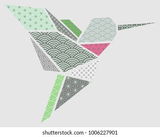 Origami hummingbird with Japanese patterns