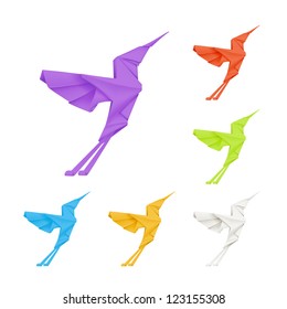 Origami hummingbirds, vector set