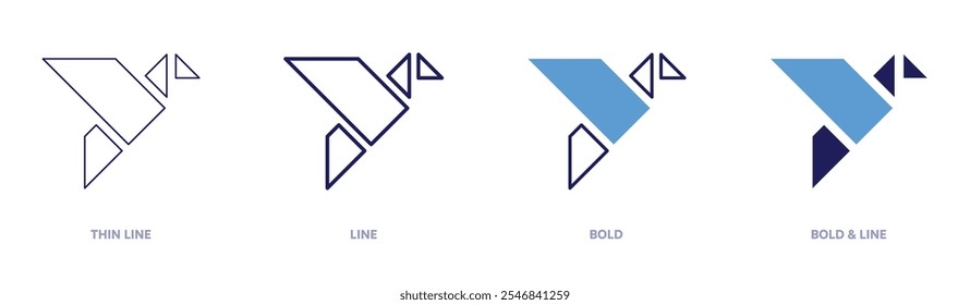 Origami icon in 4 different styles. Thin Line, Line, Bold, and Bold Line. Duotone style. Editable stroke.