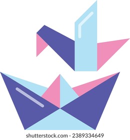 Origami icon collection. Flying Bird Icon. Paper boat icon
