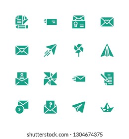 origami icon set. Collection of 16 filled origami icons included Paper boat, Telegram, Letter, Sending, Send, Pinwheel, Paper plane