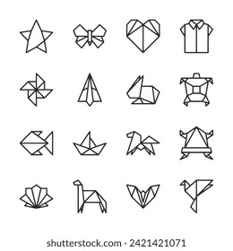 Origami icon set isolated on white